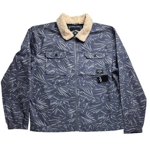 Billabong Other - Billabong Xander Shirt Jacket Mens XL Blue Grey Leaf Print Sherpa Collar NWT